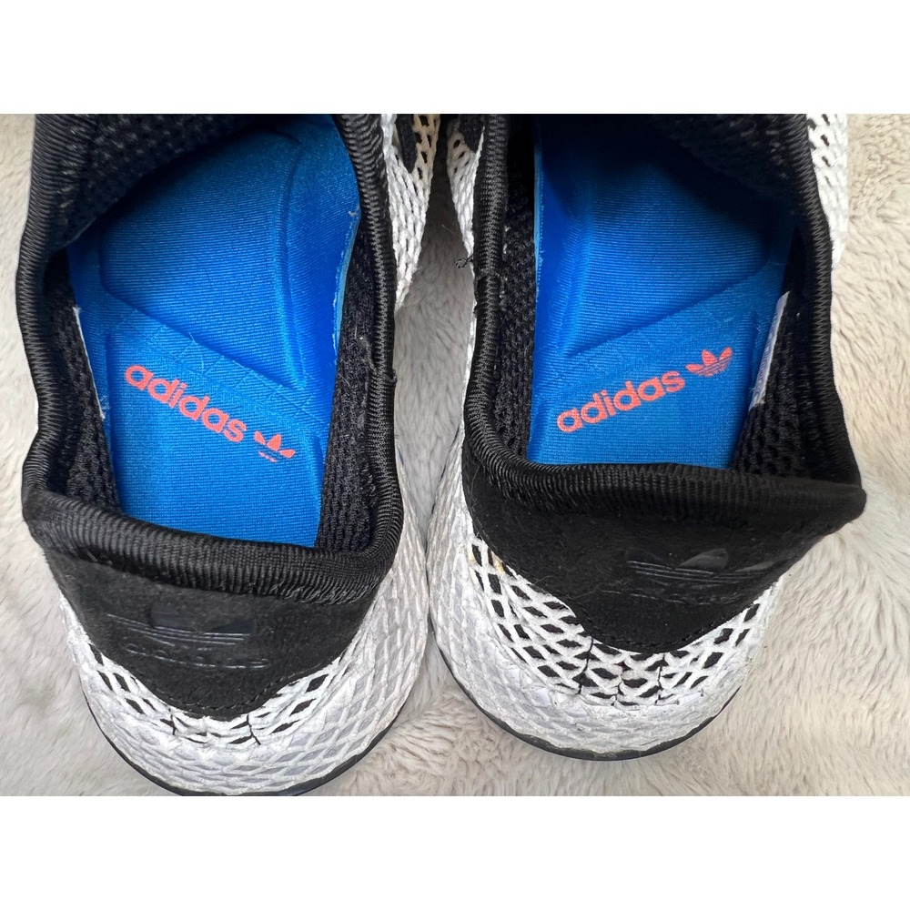 Adidas Mens Deerupt Runner Mesh Webbed Sneakers White Black Blue Size 10 - Picture 4 of 12